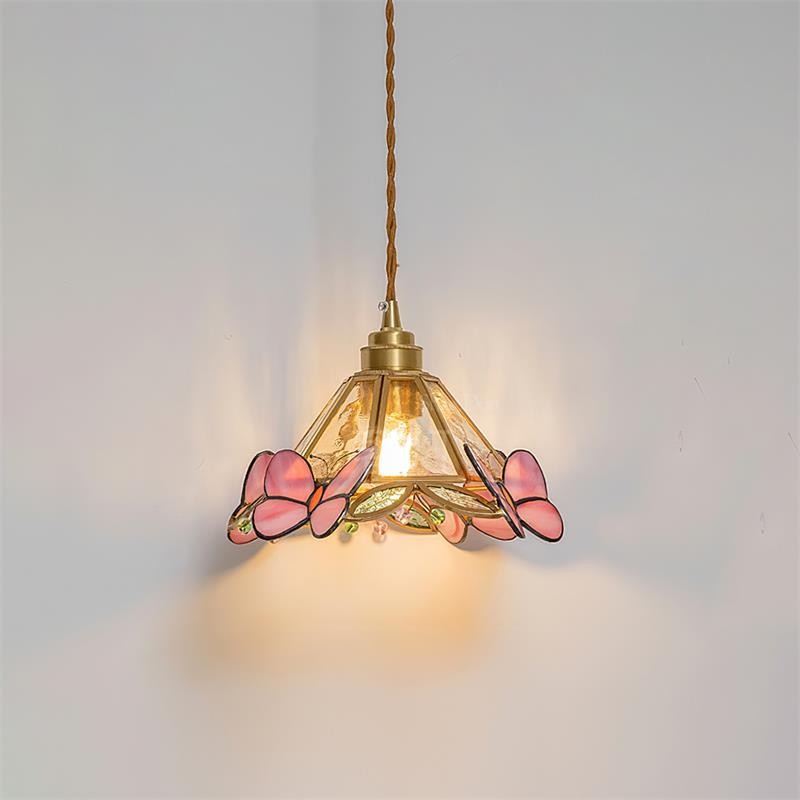 French Retro Glass Pink Butterfly Pendant Lamp M117