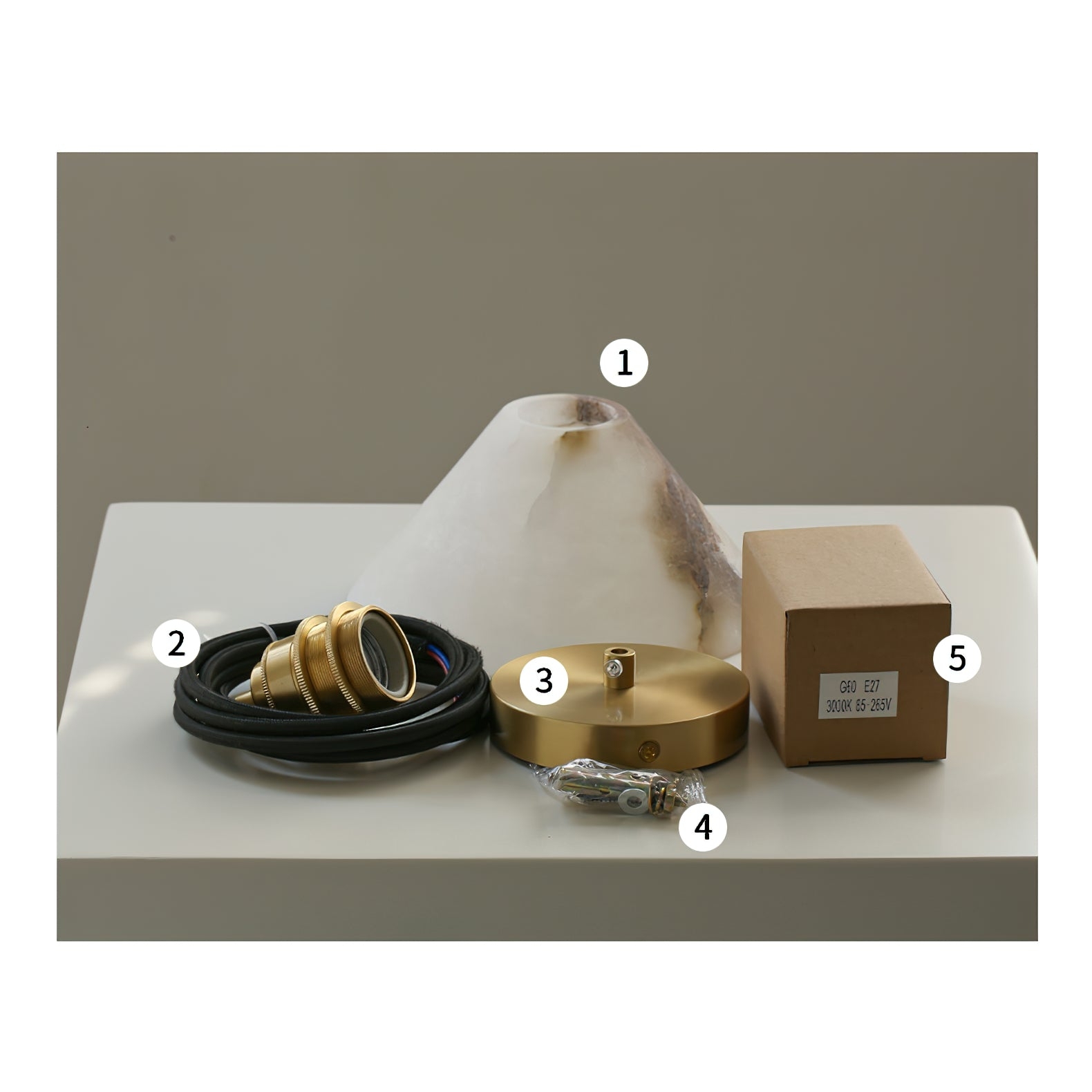 Conical Brass Alabaster Pendant Lamp T1649