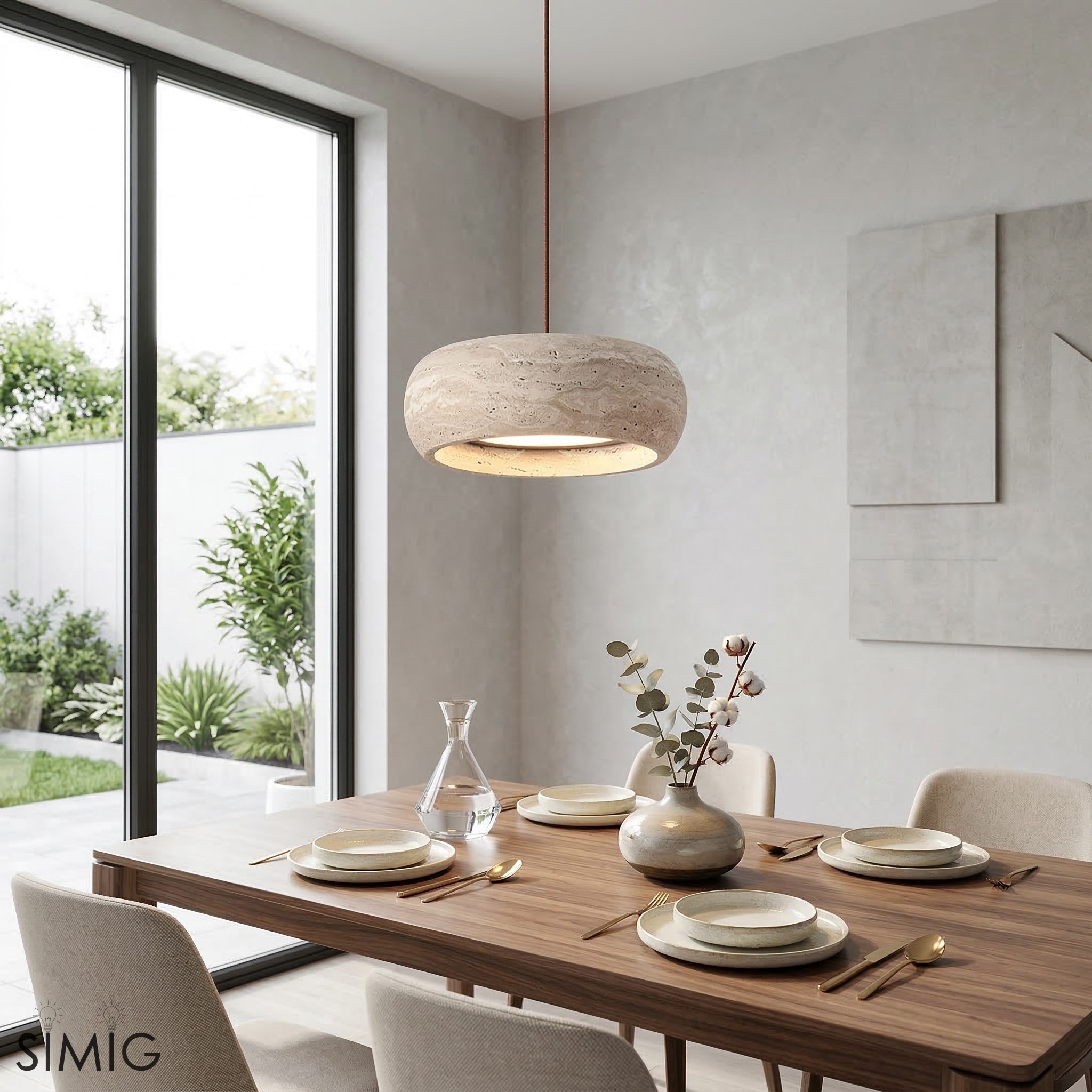 Travertine Donut Pendant Light – Minimalist Stone Lamp for Dining Room S410