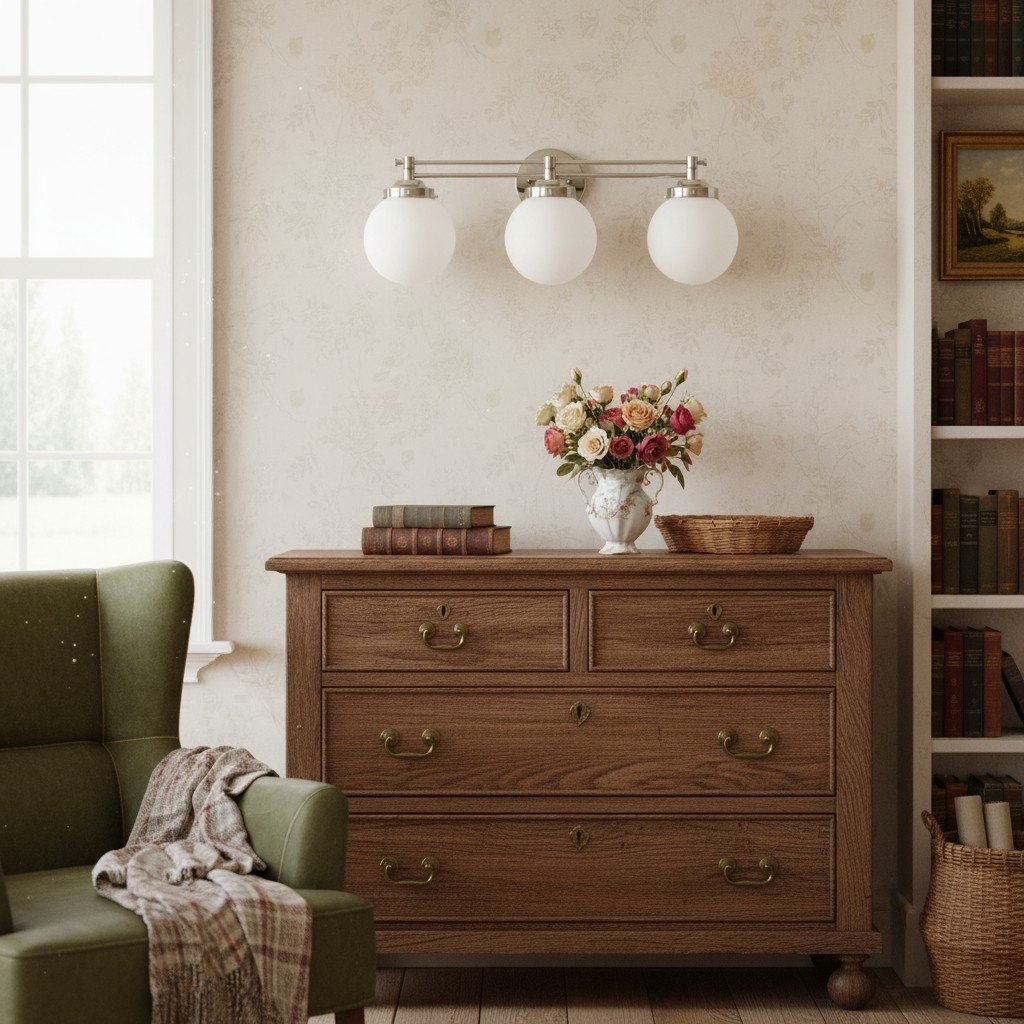 Glorica Glass Contemporary Vanity Light - 3 Light Globe Bathroom Fixture Opal Glass T352