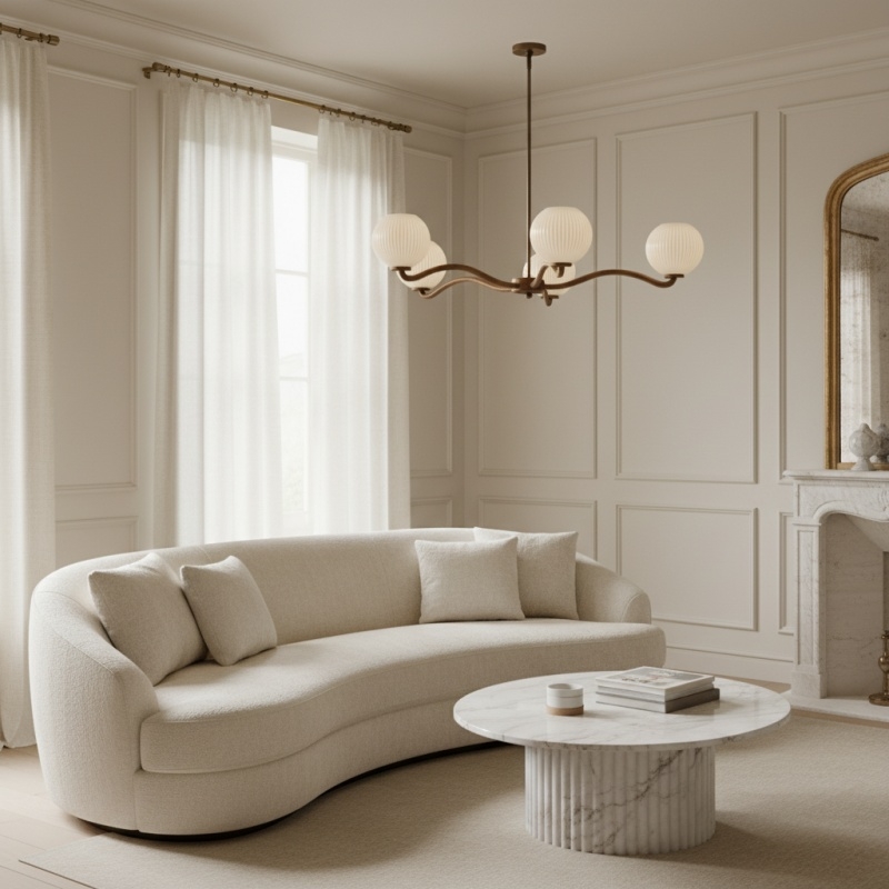 Shella Contemporary Five‑Globe Chandelier - Wood Metal Glass Pendant Lighting for Bedroom or Dining T685