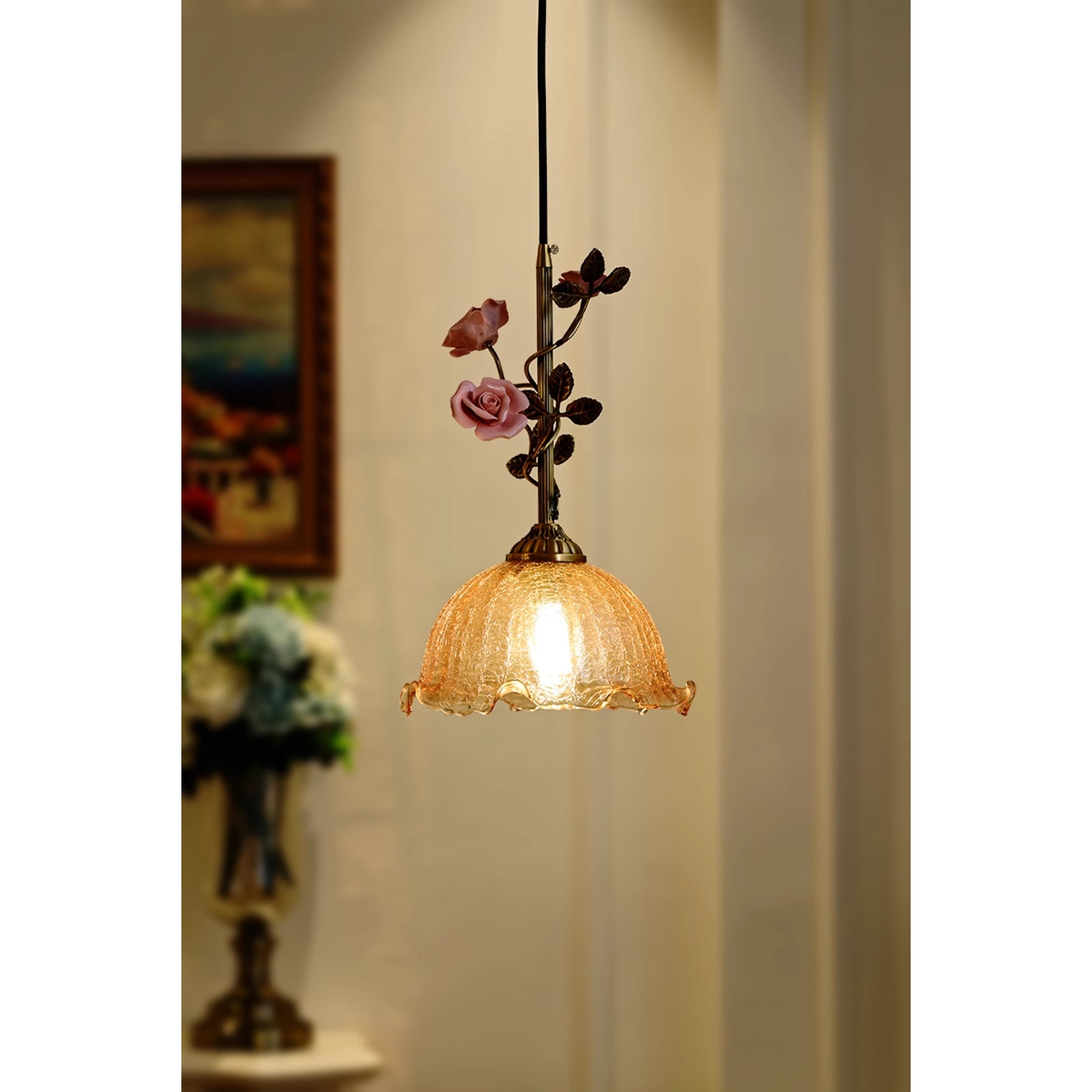 Lalique Rose Glass Pendant Lamp T1898