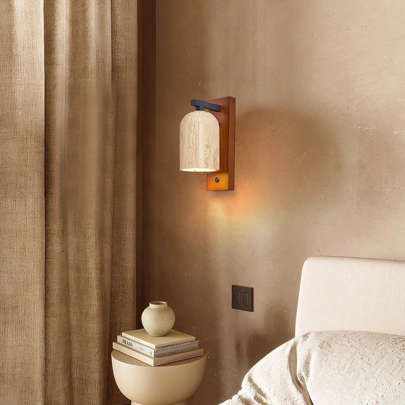 Natural Walnut Travertine Bell Wall Sconce for Living Room S318