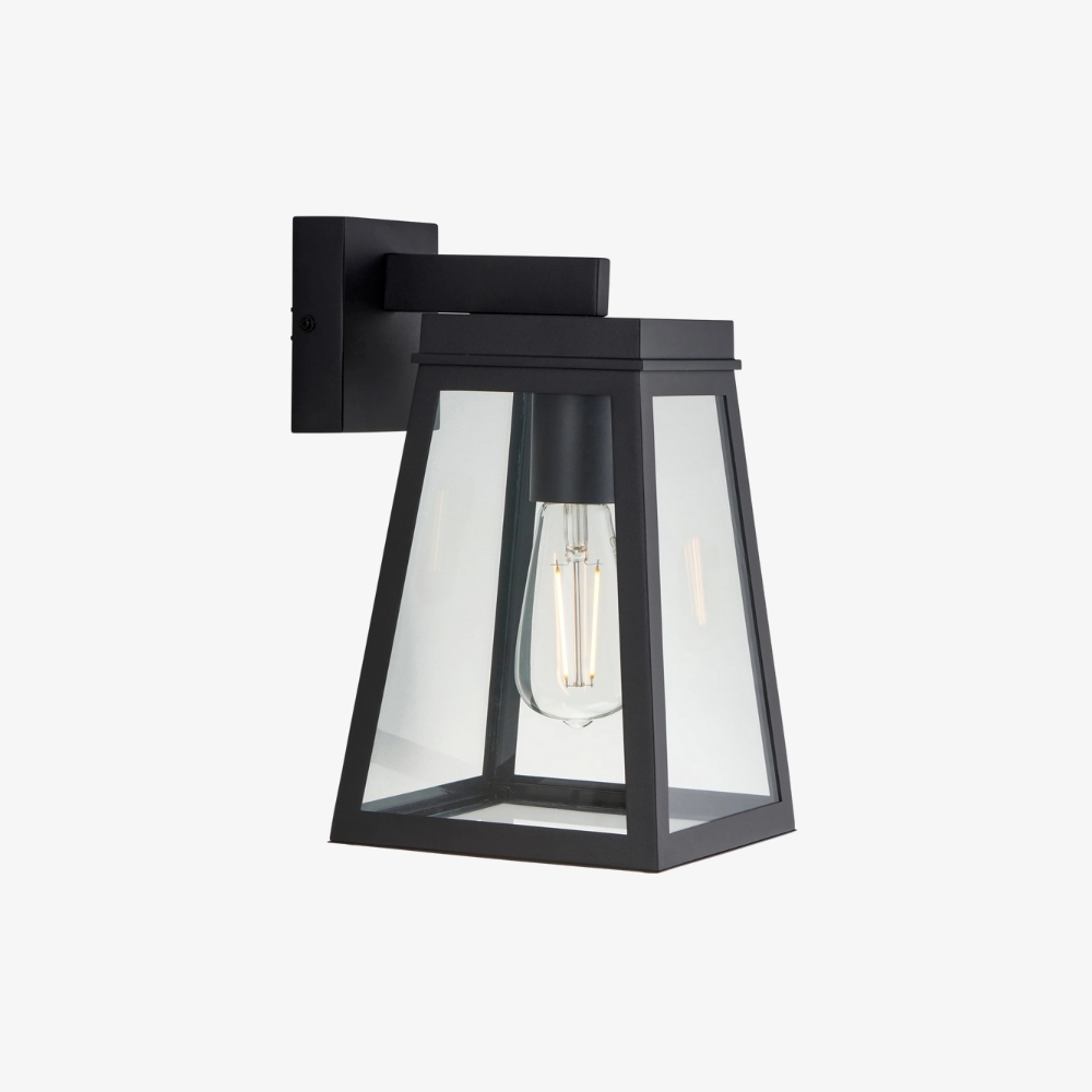 Trevanta Clear Glass Black Outdoor Lantern Wall Light - Modern Exterior Lighting T910