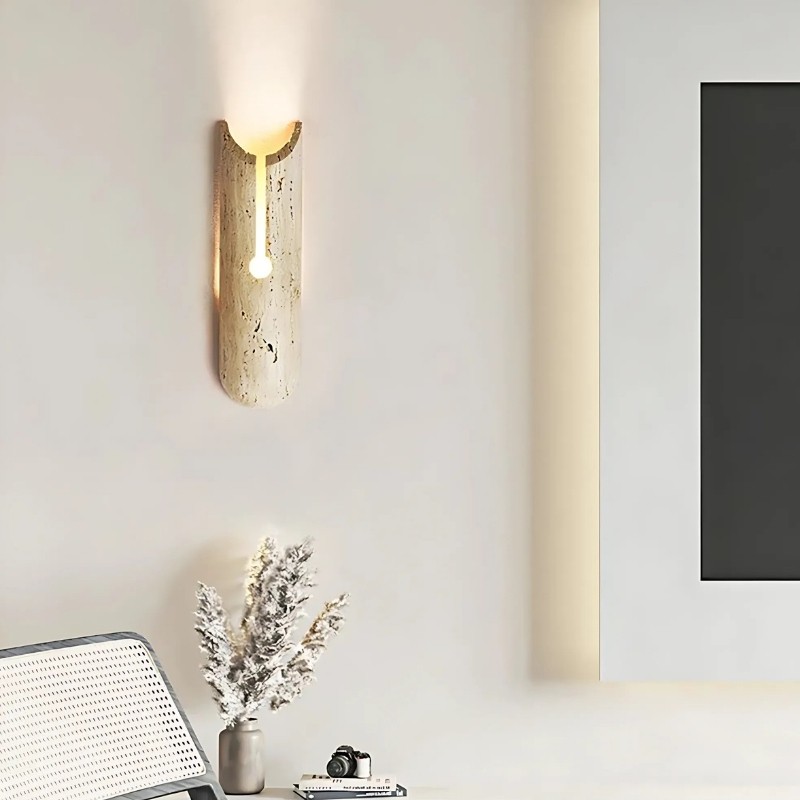 Cylindrical Y-Shaped Travertine Wall Lamp - Warm LED Light for Modern Homes S321