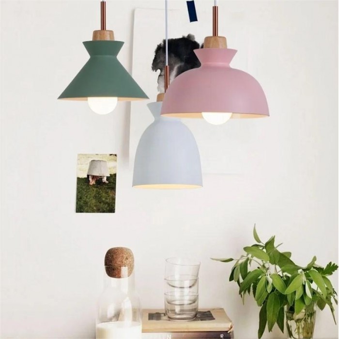 MULTI Scandinavian Metal Wood Macaroon Pendant Light for Bedroom S32
