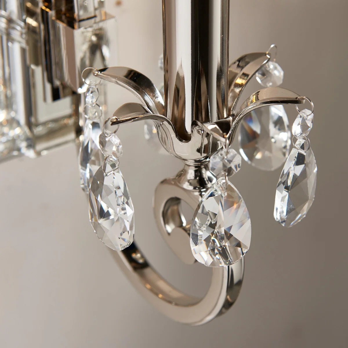Talonis Crystal Accent Wall Light - Curved Chrome Arm Design for Living and Hallway Spaces T984