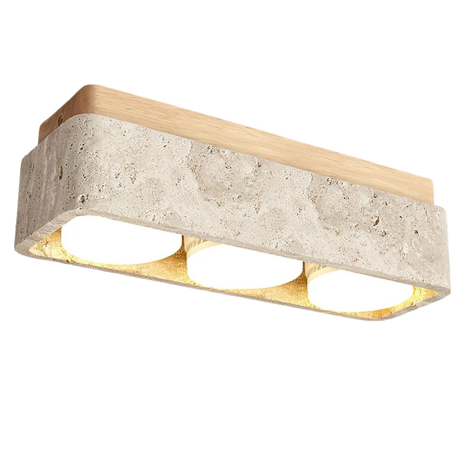 Natural Cube Design Travertine Ceiling Light With Wood Base S297