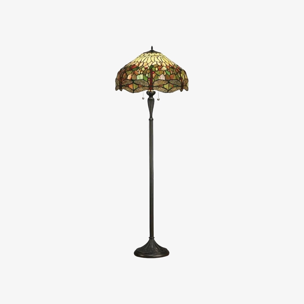 TF Dragonfly Motif Floor Lamp - Vintage Stained-Glass for Living Rooms T935