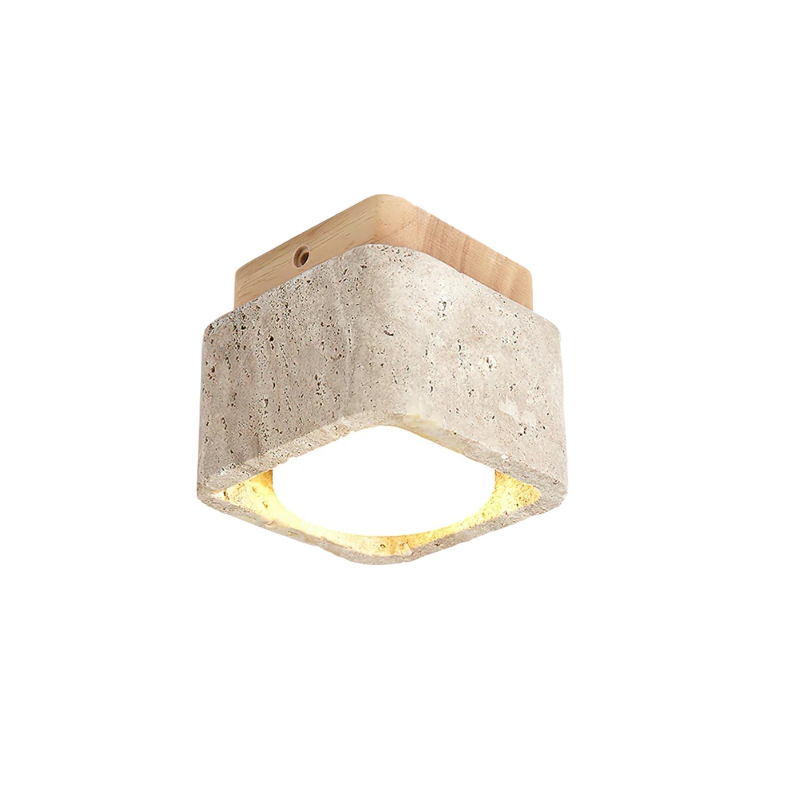 Natural Cube Design Travertine Ceiling Light With Wood Base S297