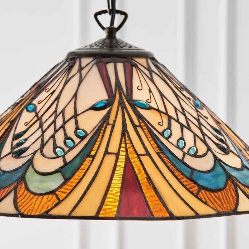 TF Hector Pendant Light - Art Nouveau Stained Glass Decorative Light for Dining or Living Room T1029