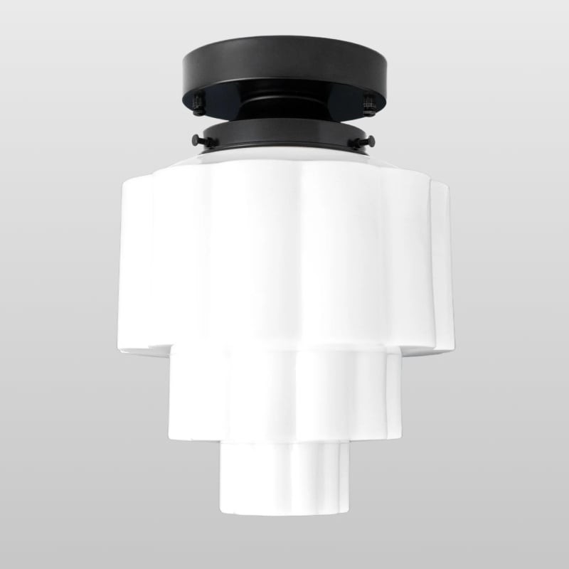 Geotower Glass Brass Ceiling Light – Art Deco Ribbed Globe Flush Mount T364