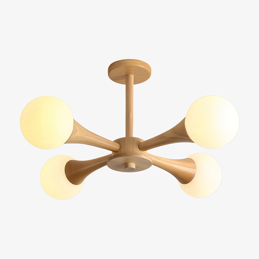 Novalune Multi-Light Glass Globe Chandelier with Wood Frame - Japanese Zen Style for Living Room T1155
