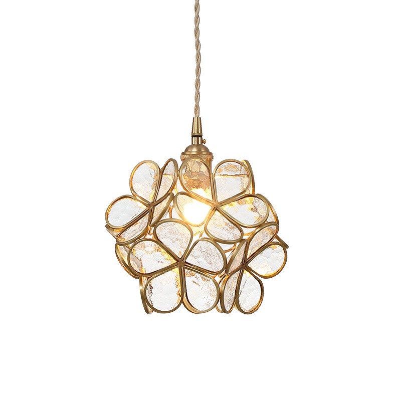 Nordic Brass Flower Petal Glass Pendant Light S10