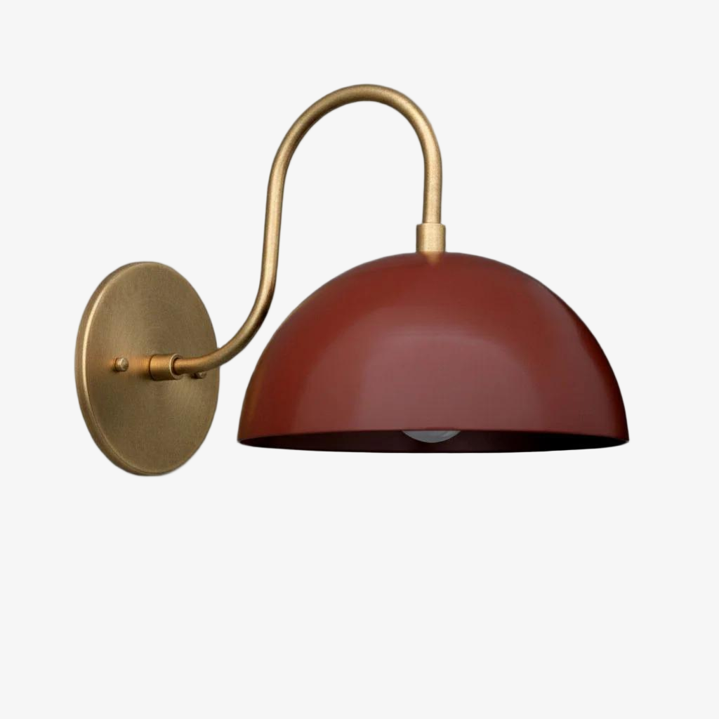 Curva Metal  Industrial Wall Sconce - Curved Brass Arm - Hammered Dome Light Fixture T408