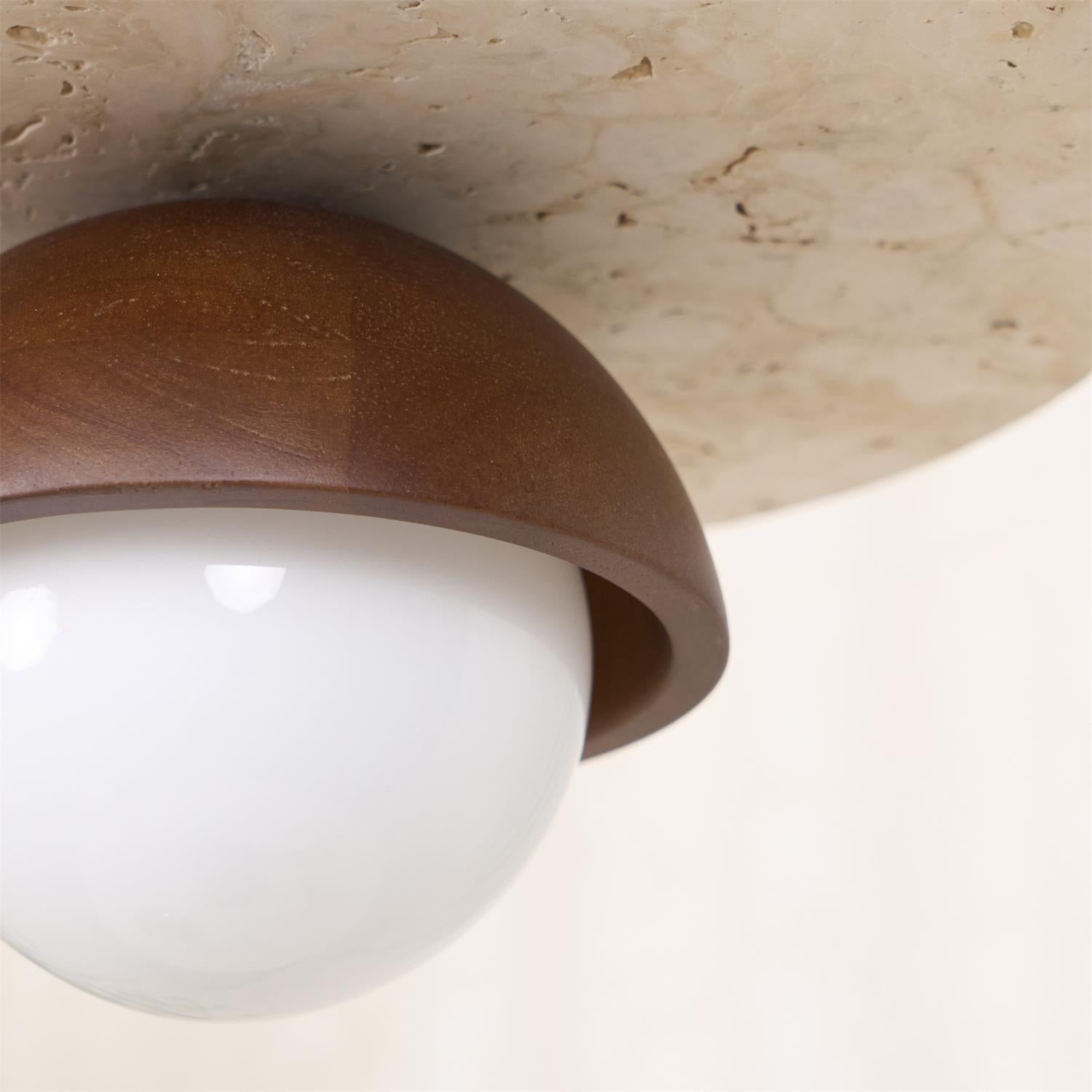 Travertine Disc Hemispherical Wooden Lampshade Chandelier P029