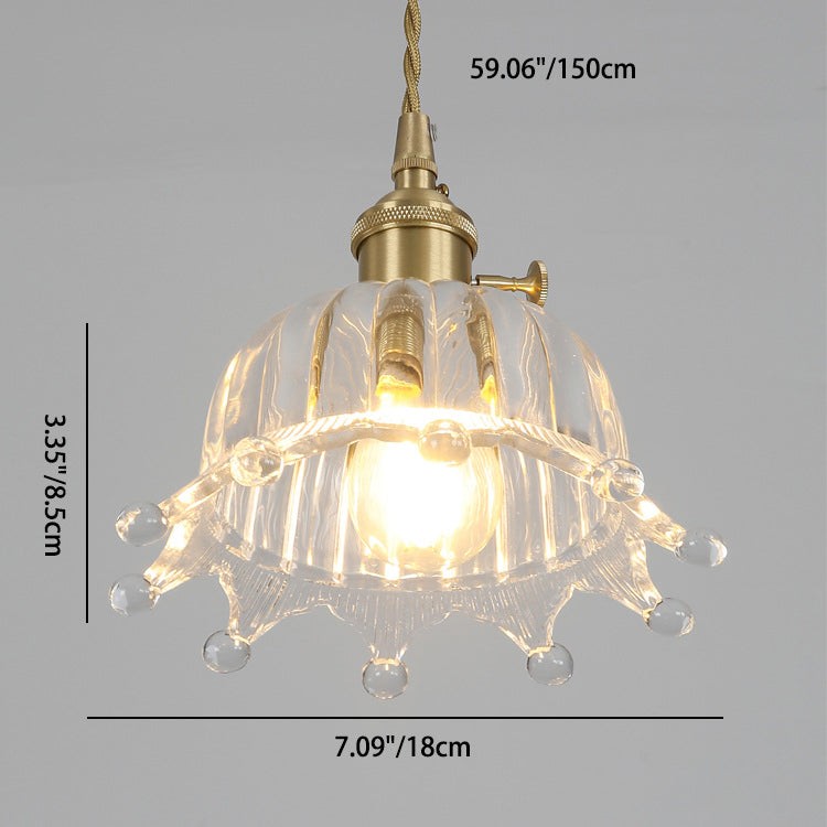 Traditional Japanese Brass Walnut Glass Ceramic Cylinder Conic Flower Bowl 1-Light Pendant Light For Dining Room T260