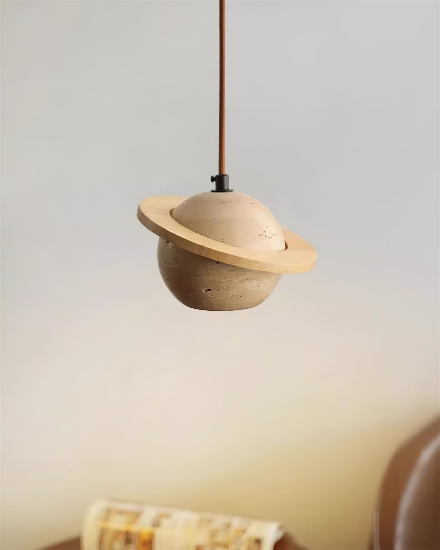 Travertine Sphere Pendant Light with Ring Detail - Kitchen Island Lighting M115