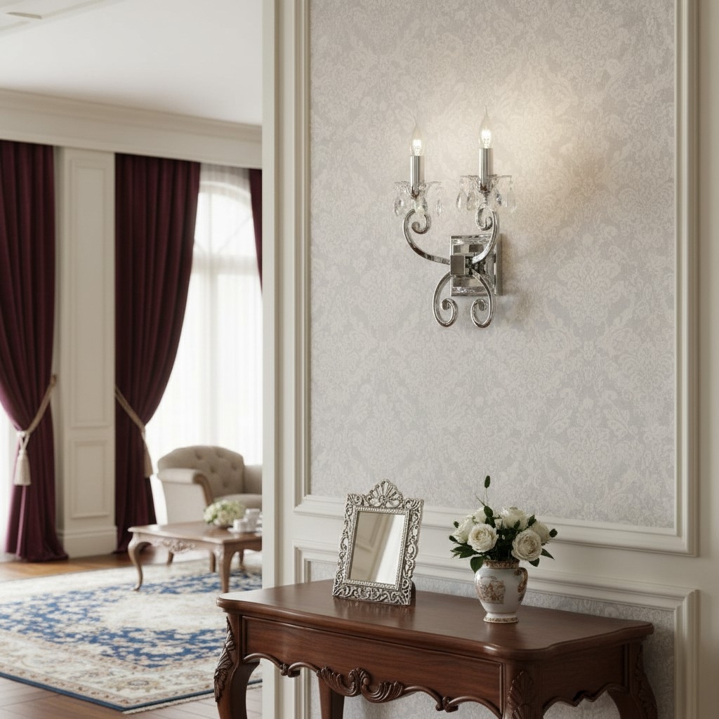 Talonis Crystal Accent Wall Light - Curved Chrome Arm Design for Living and Hallway Spaces T984
