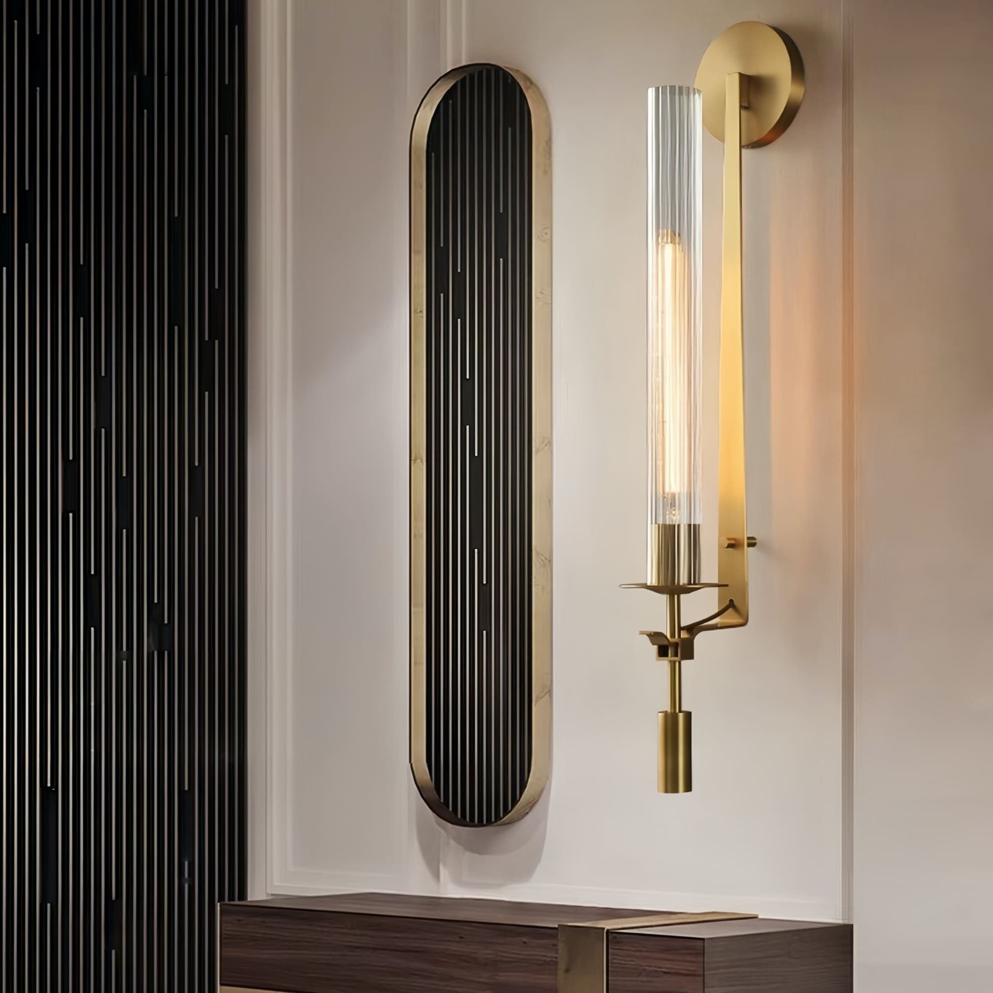 Ribbed Glass Wall Lamp with Slim Metal Base – Classic Meets Modern S229