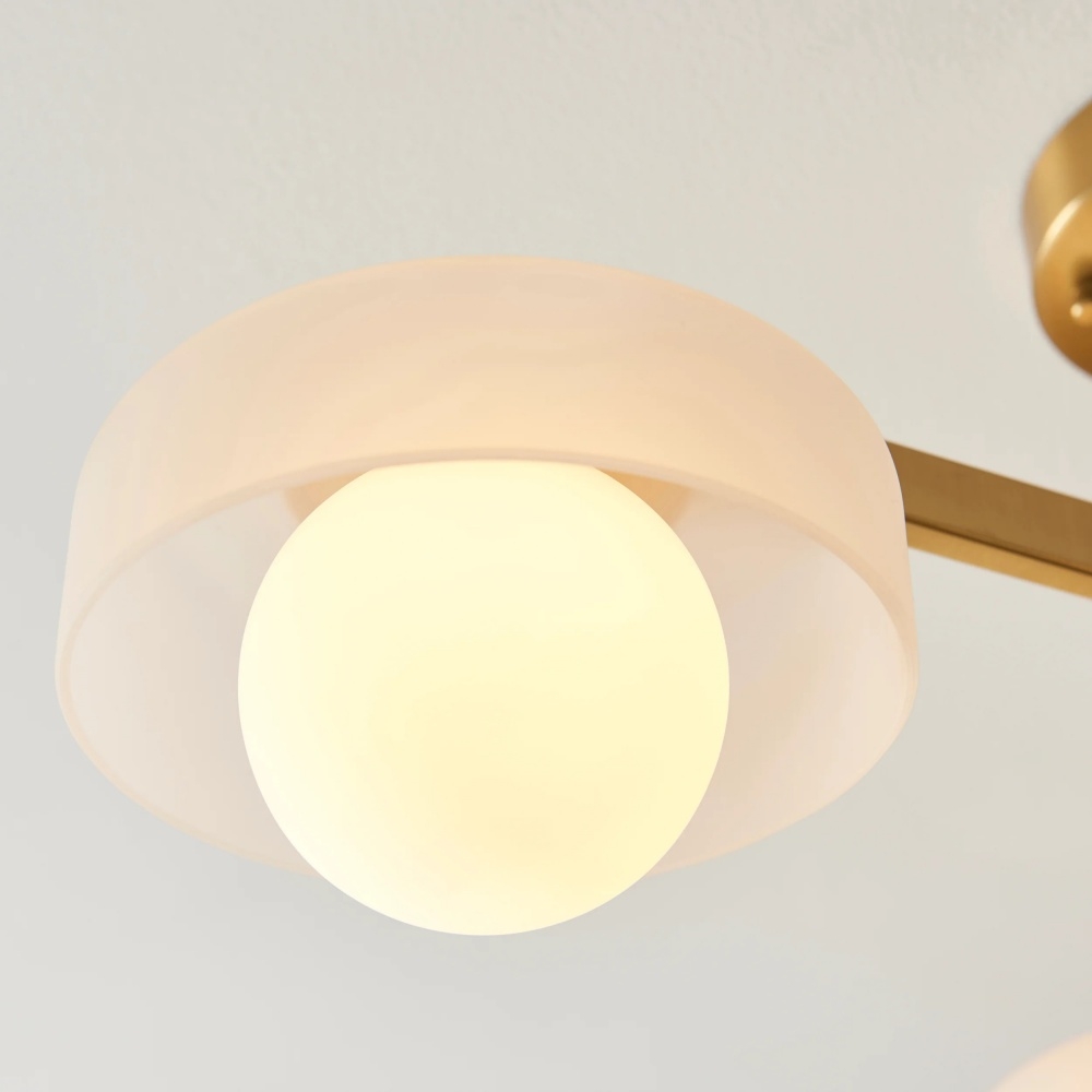 Zirvos Pendant with Frosted Opal Globes and Brushed Brass Frame for Living and Dining T937