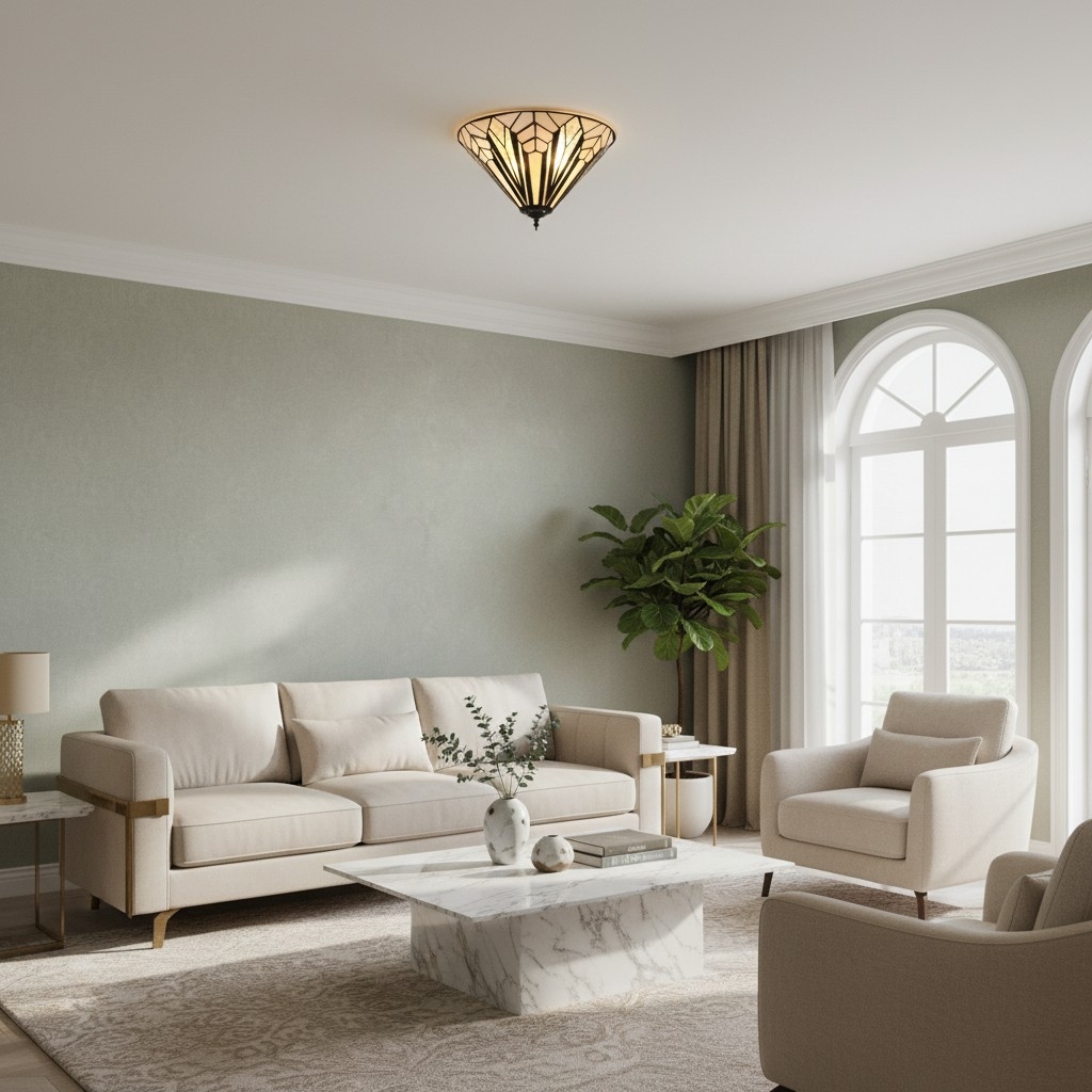 TF Astoria Modern Deco Flush Mount Ceiling Light with Textured Glass - Elegant Home Lighting Fixture T1043