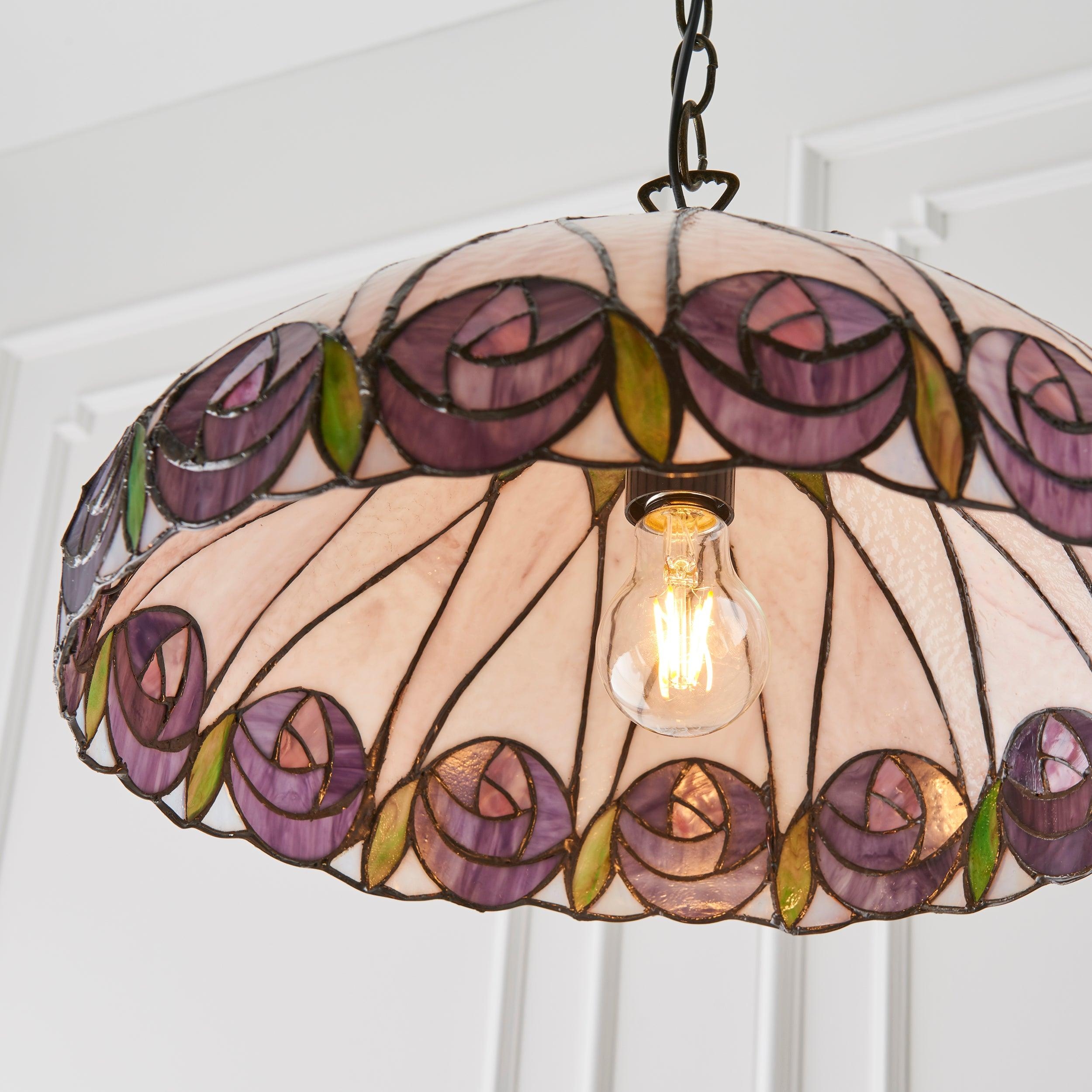TF Hutchinson Tiffany Glass Pendant Light with Artistic Mosaic Design for Dining and Living Spaces T956