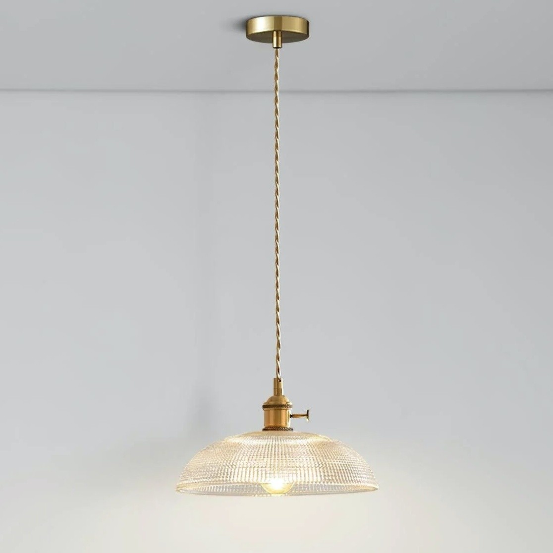 Modern Spiral Pendant Light – Textured Ribbed Glass Shade S225