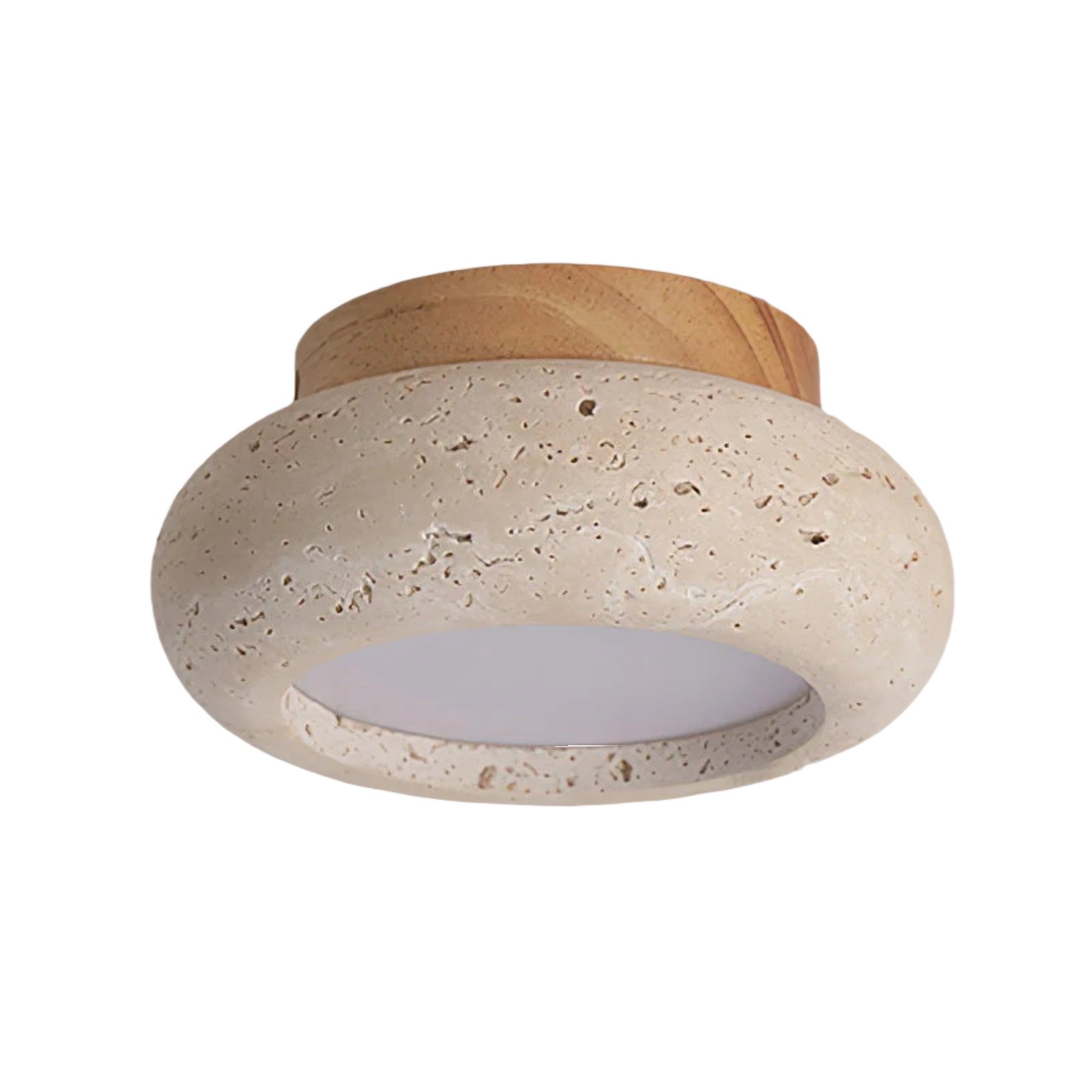 Minimal Bowl Ceiling Fixture in Stone Look - Wood Tone Base Light S299