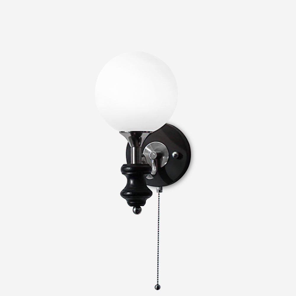 Retro spherical glass lampshade pull cord switch wall lamp P024