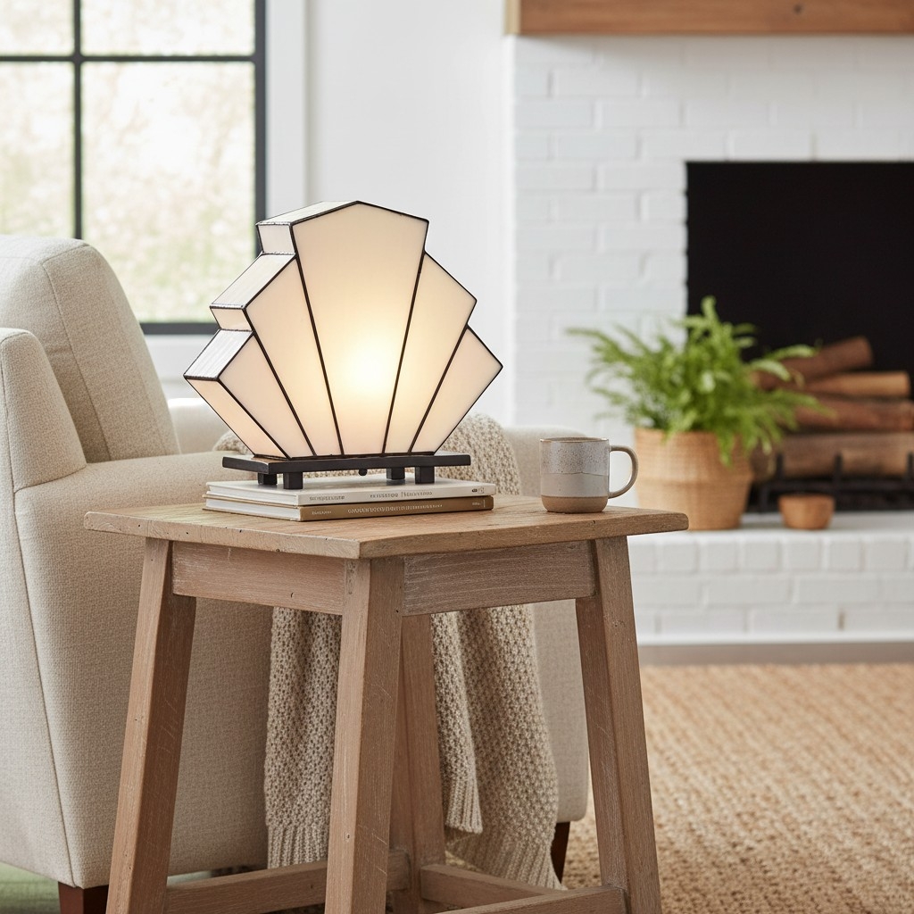 Kelsar Classic Stained Glass Table Lamp - Hand Cut Stained Glass Art Deco Table Lamp for Living Room or Bedroom T822