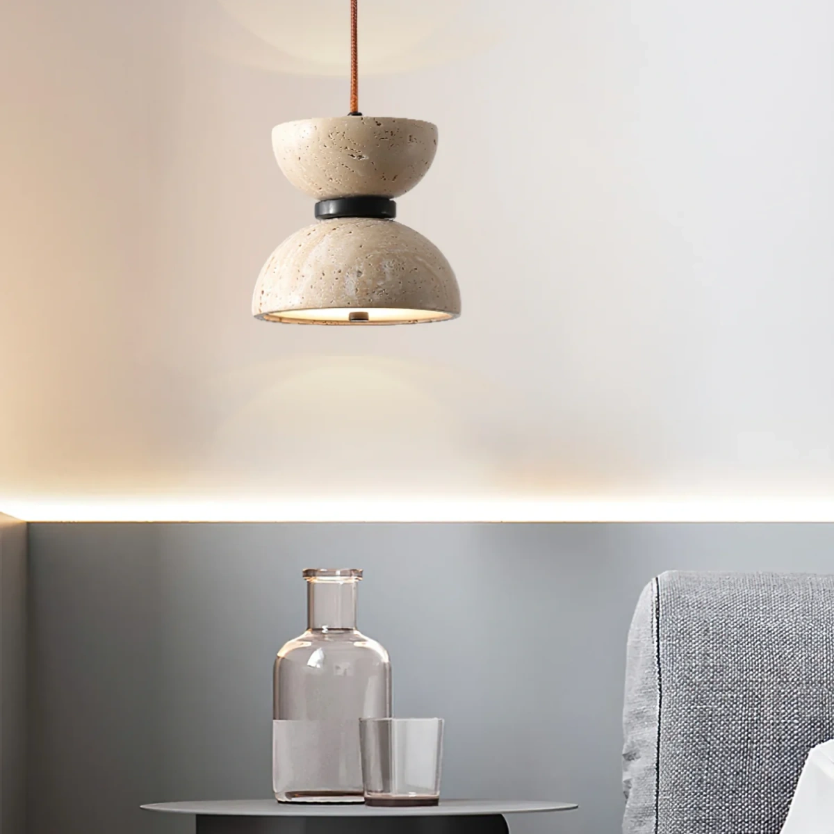 Modern Scandinavian Hourglass Pendant Lamp with Travertine S263