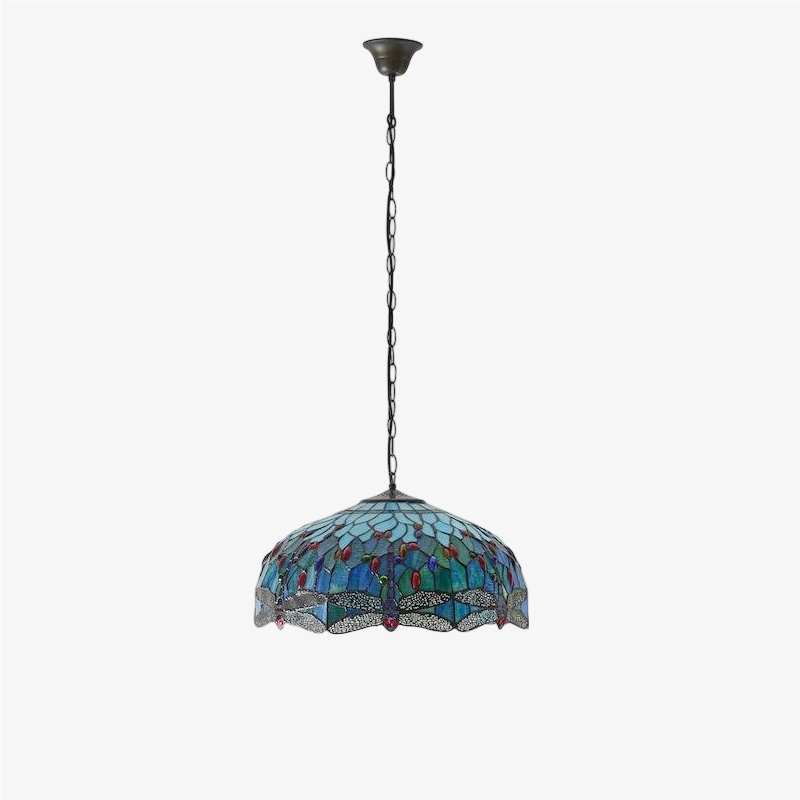 TF Dragonfly Tiffany Pendant Light - Art Nouveau Stained Glass Pendant for Living T849