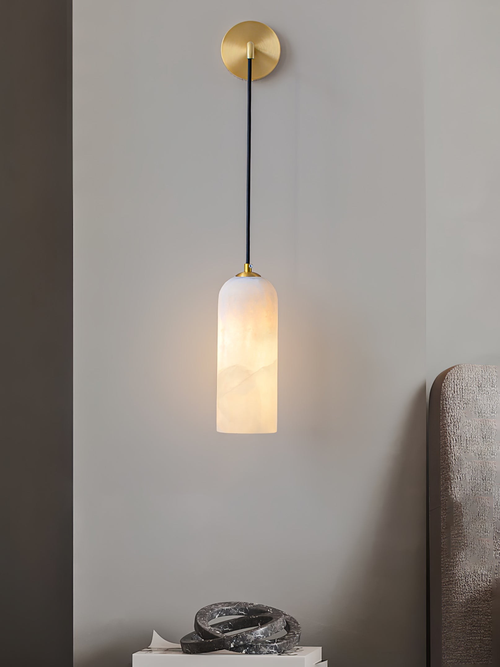 Modern Minimalist Copper Natural Marble Adjustable Wire Wall Lamp M346