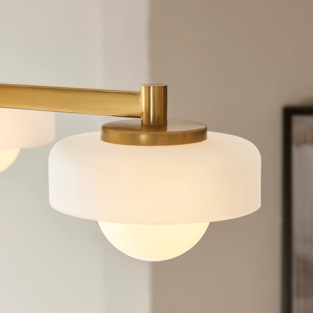Zirvos Pendant with Frosted Opal Globes and Brushed Brass Frame for Living and Dining T937