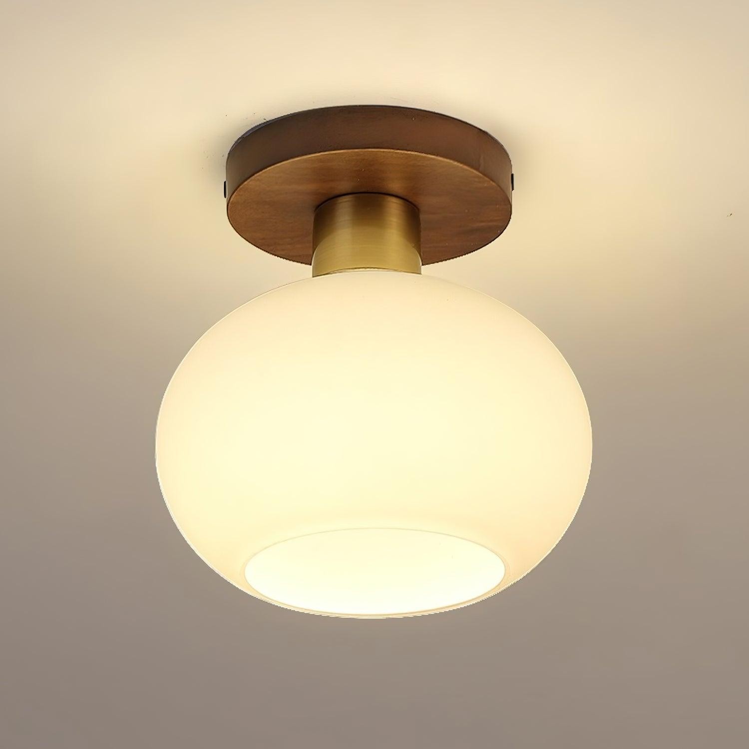 Vintage Wabi-Sabi Walnut Copper Glass Ceiling Lamp For Living Room M309