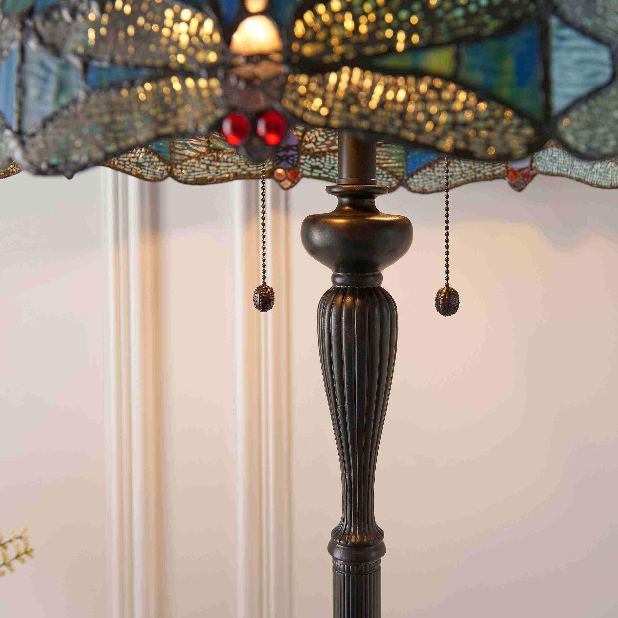 TF Dragonfly Motif Floor Lamp - Vintage Stained-Glass for Living Rooms T935