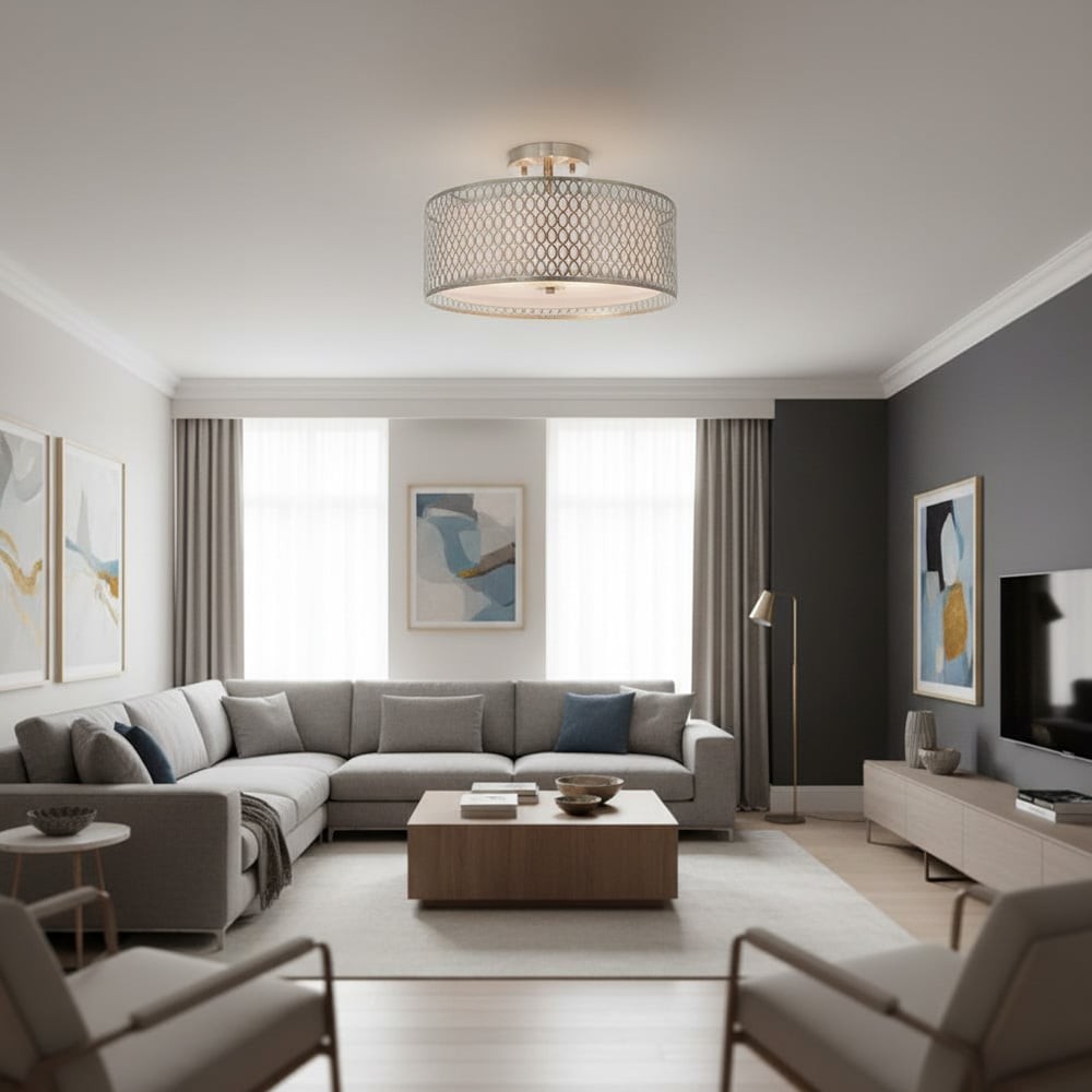 Modern 3 Light Mesh Design Ceiling Light - Metal for Living Room T467