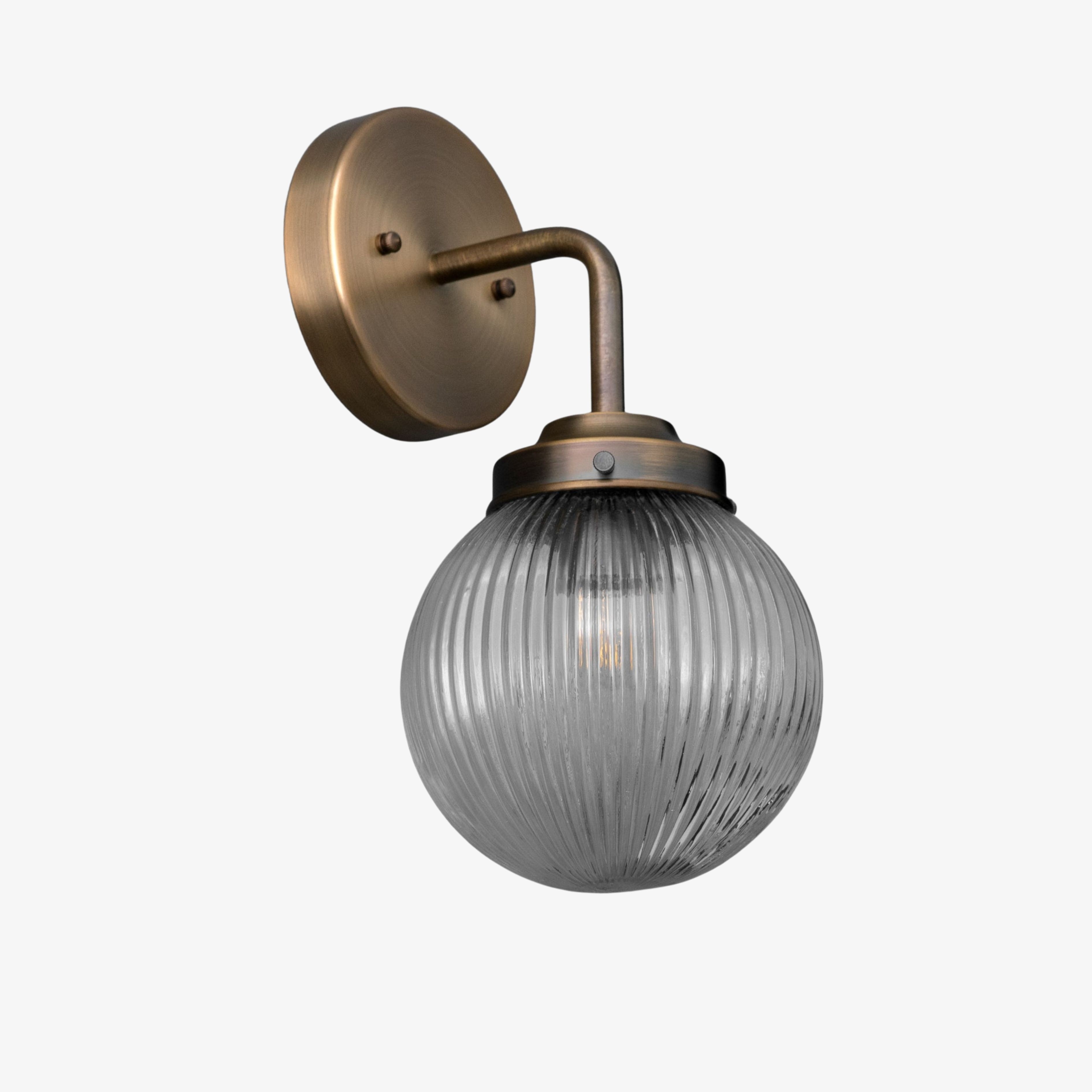Glorica Glass Aged Brass Wall Sconce - Ribbed Glass Shade Industrial Style Lighting T410