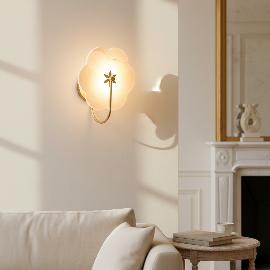 Albi Alabaster Wall Lamp - Carved floral Outlines are Suitable for Living Rooms or Bedrooms T728