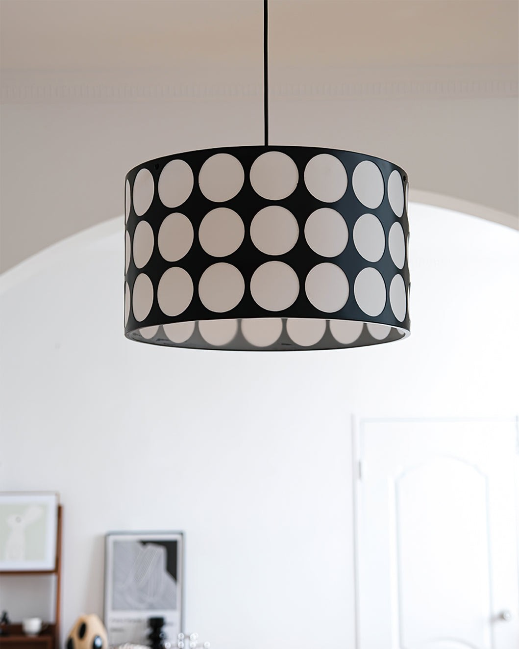Fabric Drum Polka Dots Pendant Lamp S365