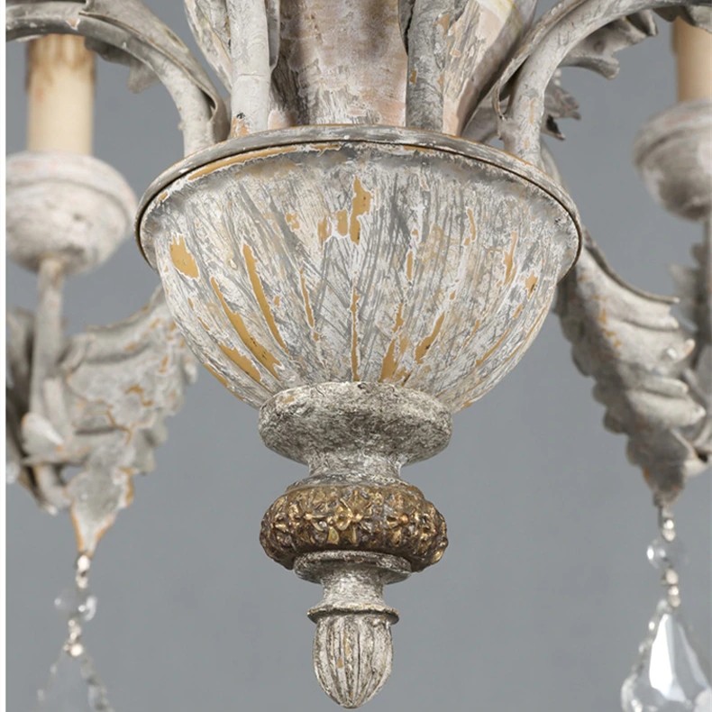 Wooden Iron Vintage Crystal Chandelier