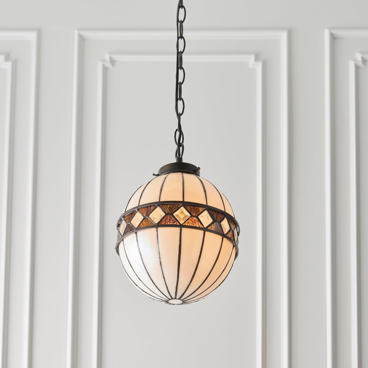 TF Fargo Tiffany Style Globe Pendant - Handcrafted Art Glass Sphere Light for Kitchen Island T1033