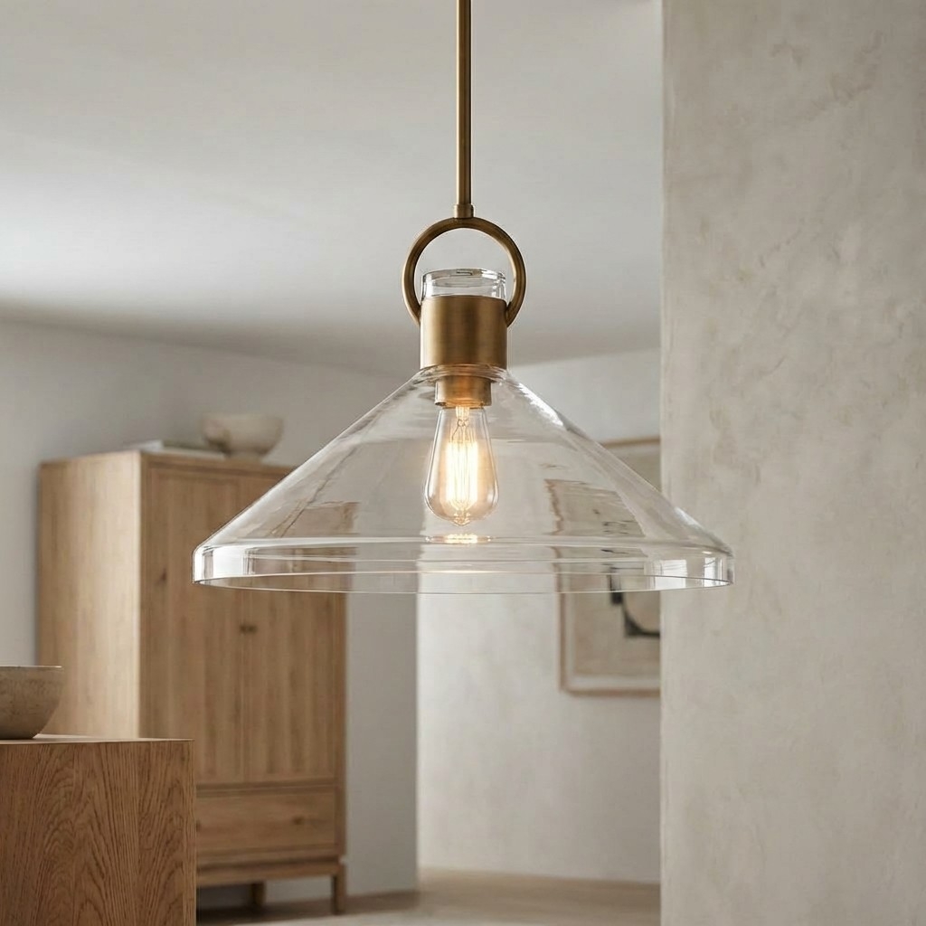 Lumicona Wide Cone Pendant Light – Clear Glass Design with Industrial Style for Kitchens U17