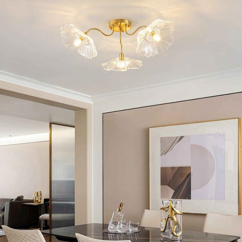 Lotus Leaf Glass Ceiling Lamp for Living Room