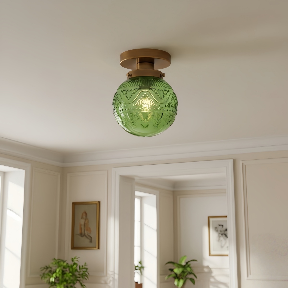Naveliro Globe Glass Semi Flush Ceiling Lamp - Timeless Retro Bedroom Lighting T1082