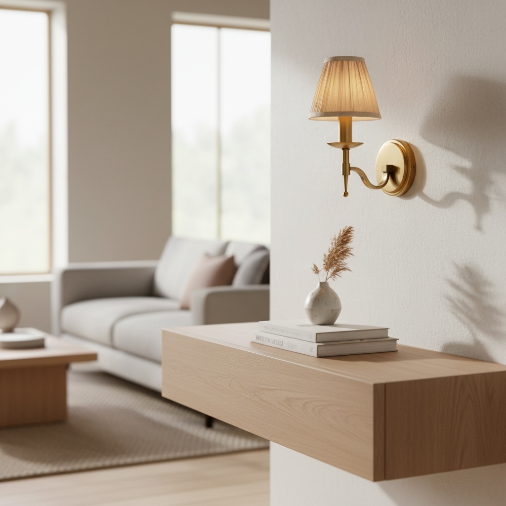 Tela Wall Light - Fabric Shade with Brass Frame for Living Room T655