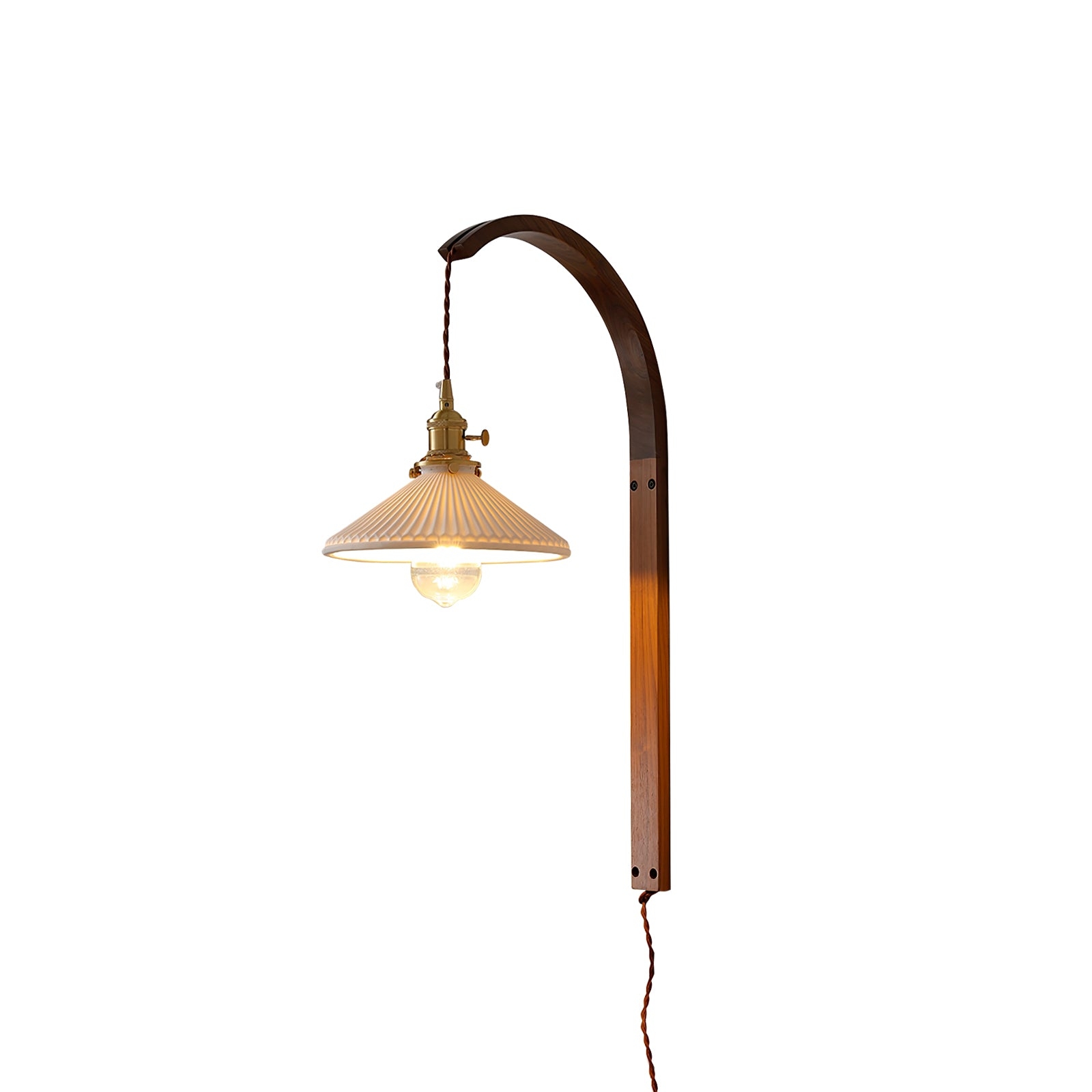 Curved Walnut Ceramic Plug-in Wall Light T1722