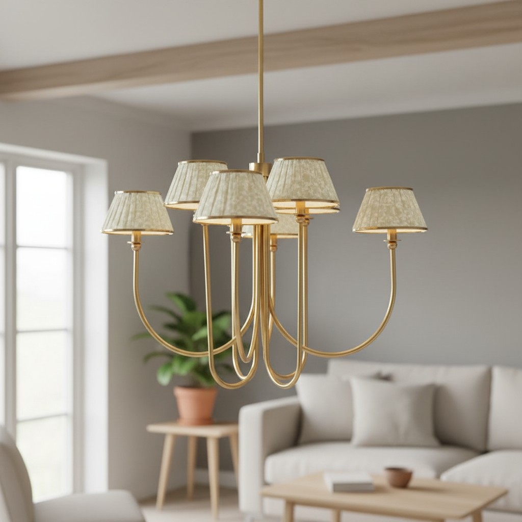Ruchee Chandelier - Layered Fabric Shade Brass Ceiling Light for Dining or Living Spaces T710