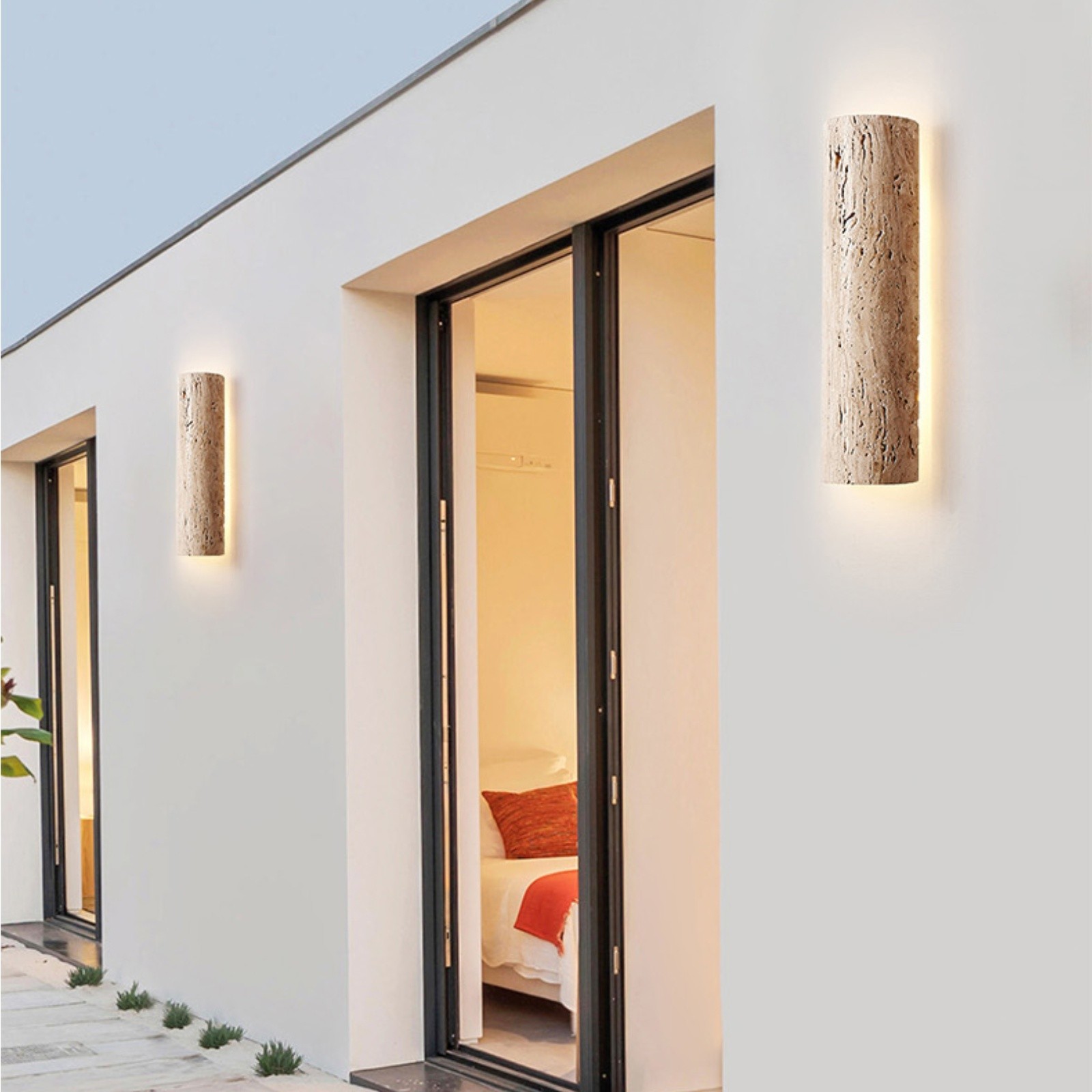 Minimalist Travertine Stick Rod Stone Accent Wall Sconce S328